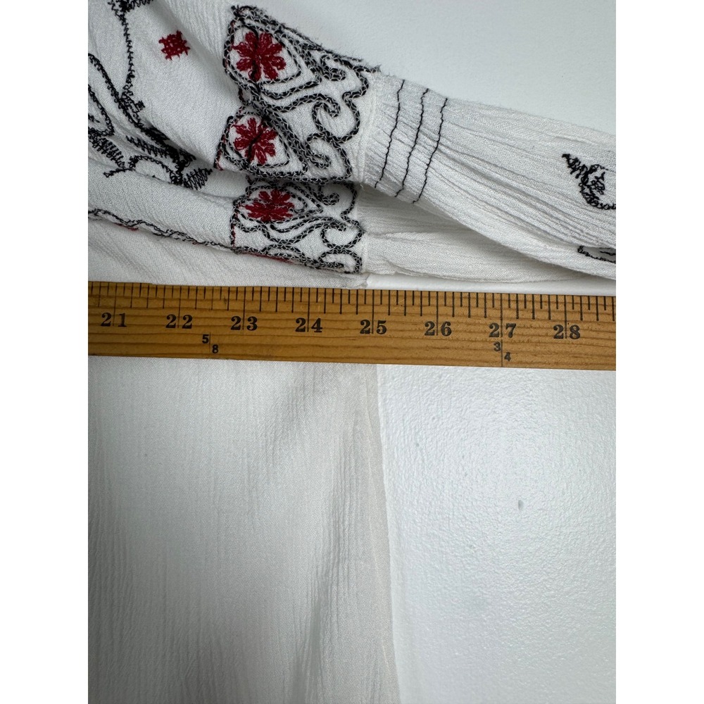 Bohemian Free People Womens Large Blouse White Embroidered Henley Peasant Top - Picture 4 of 8